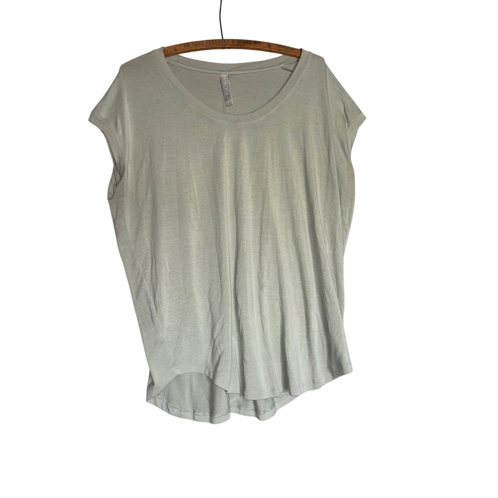 ATHLETA‎ Womens M Sage Green V Neck Cap Sleeve Tunic Top Athleisure